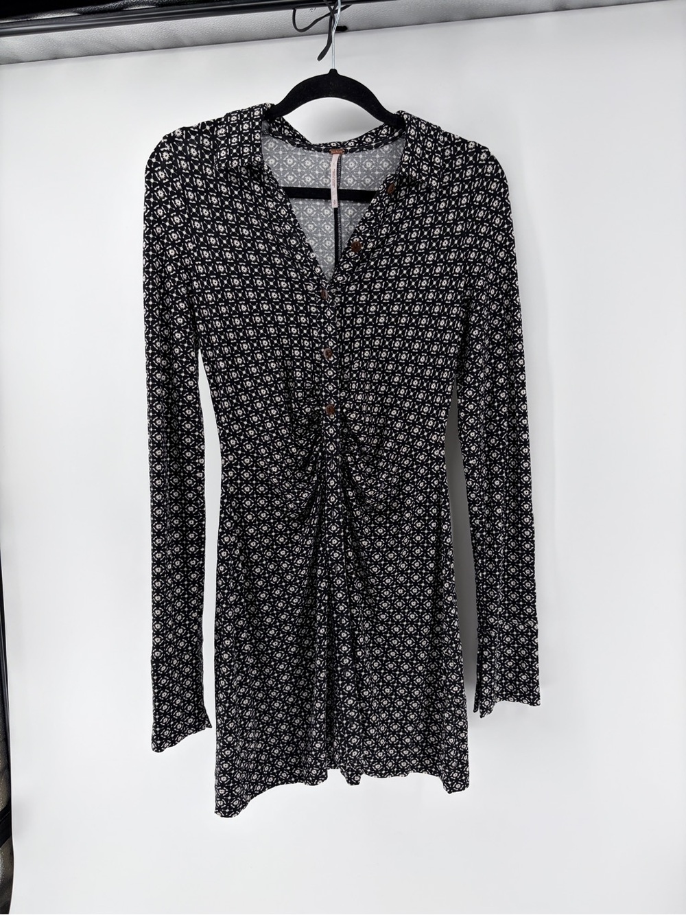 Free People Shayla Button Front Mini Dress Black AOP - Small - - Picture 5 of 15
